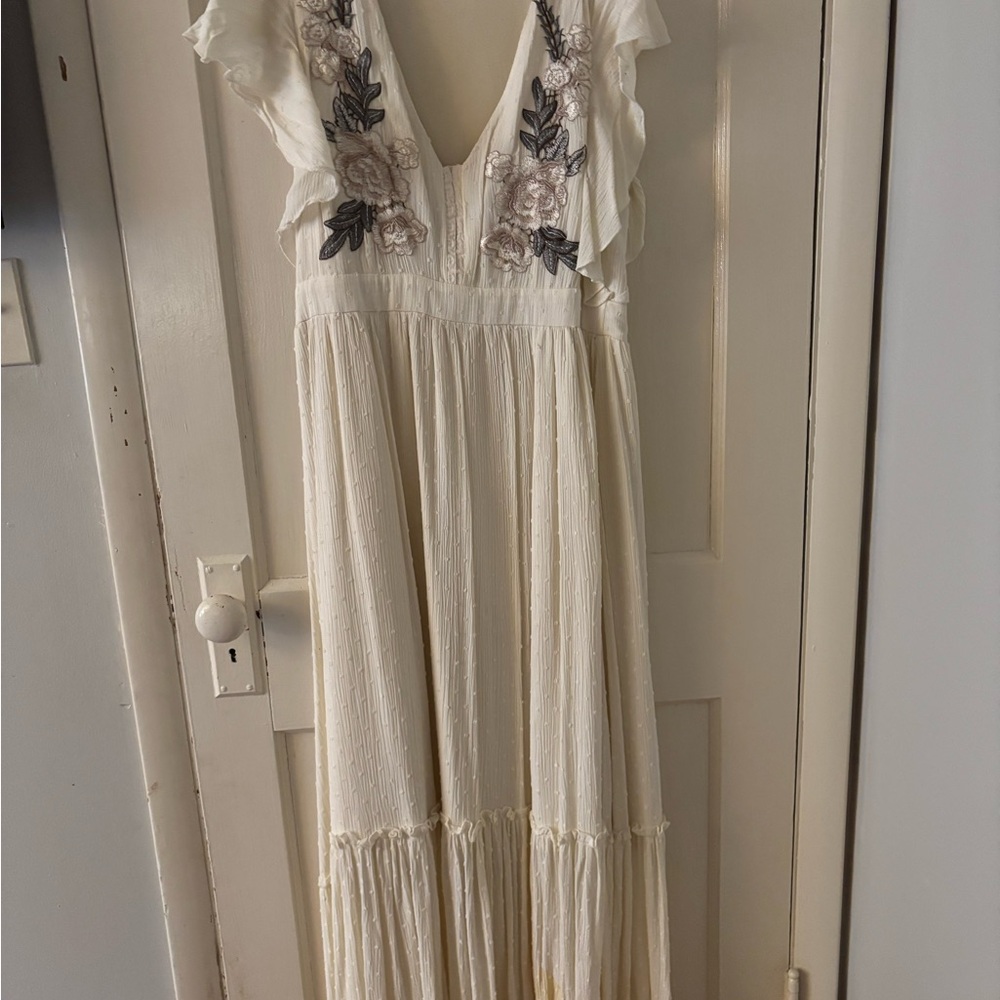 Joyfolie Cream Maxi Dress with Floral Accents